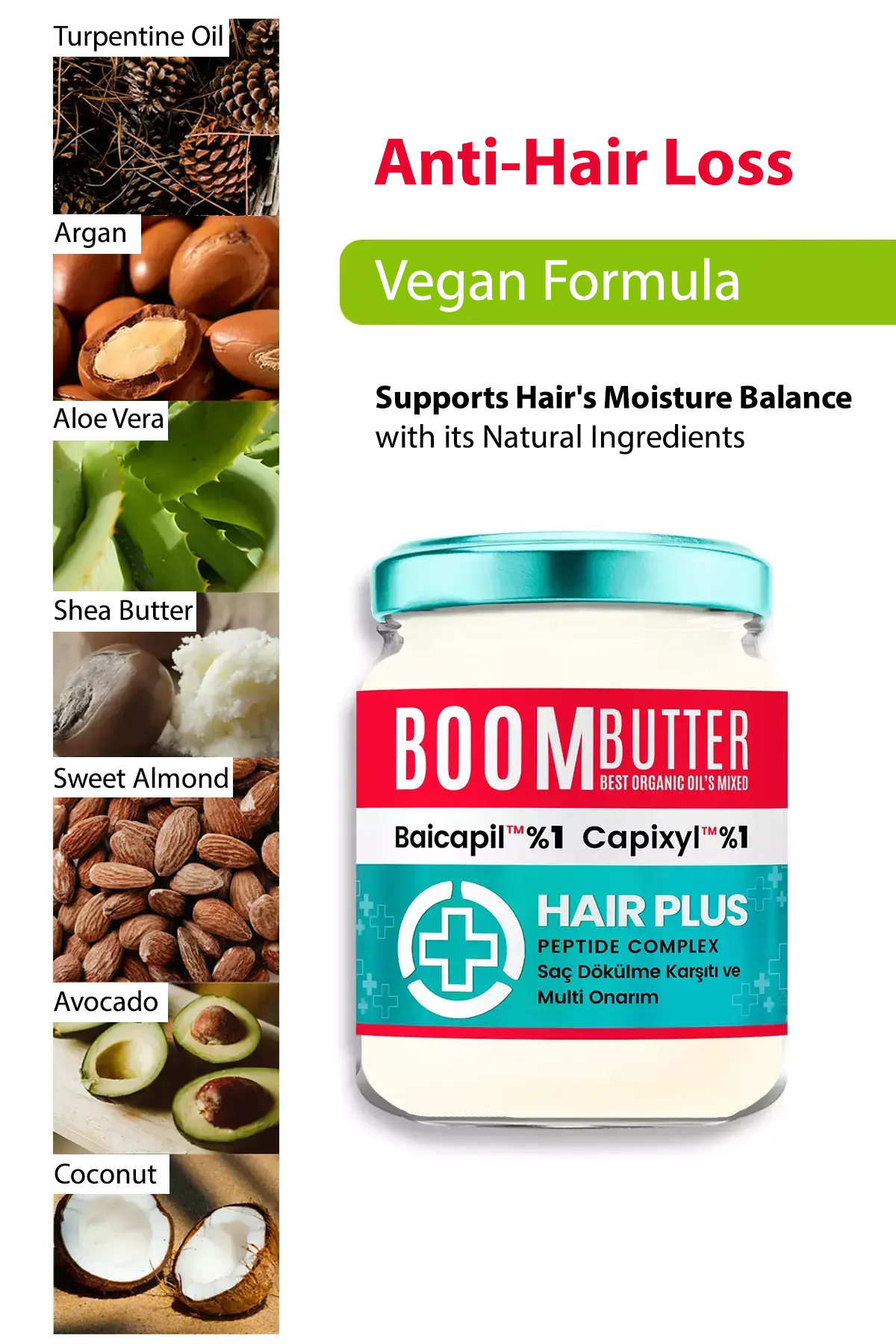 BOOM BUTTER Plus Hair Oil – Anti-Hair Loss Care with 1% Baicapil + 1% Capixyl – 190ML